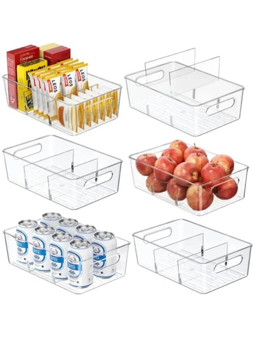 6-Pack Pantry Organizers and Storage, Clear Fridge Organizer Bins